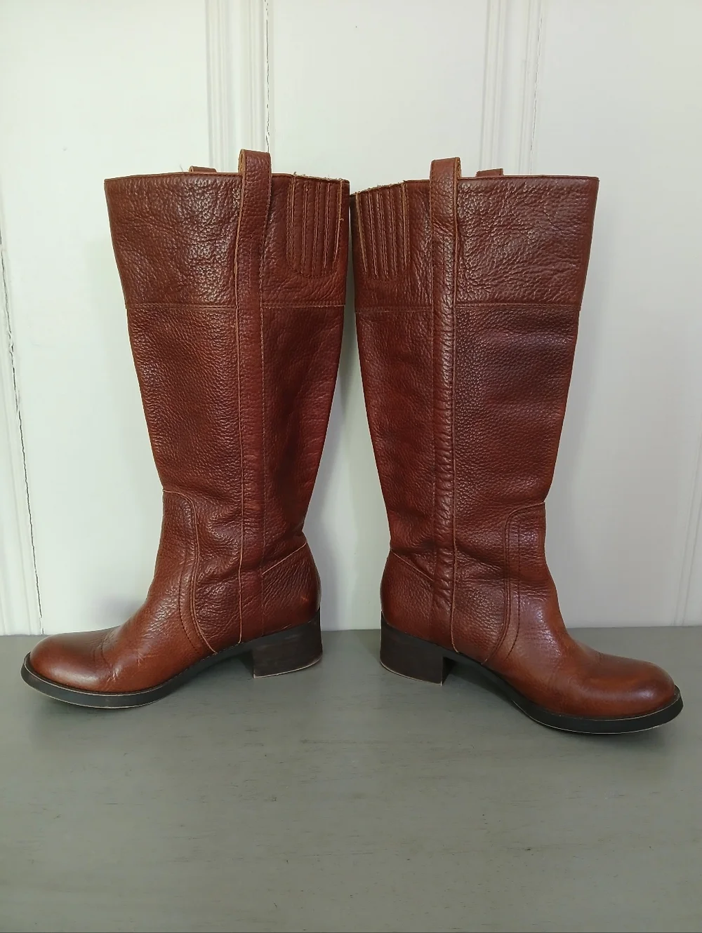 **Fair** Lucky Brand 7.5 Tall leather brown boots wide calf heeled boots - Picture 2 of 11